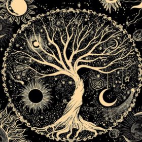 #4 Black and Gold Tree of Life Tapestry